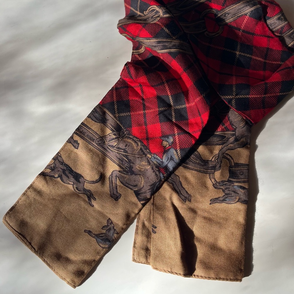 ❗️perfect condition❗️ vintage plaid fox hunt print scarf